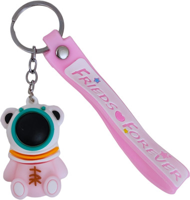 WorldForU Cute 3D Alien Keychain With Ribbon, Pink Key Chain