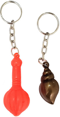 ShopTalk Orange Hanuman Gada With Sea Shell (sankh ) combo Key Chain