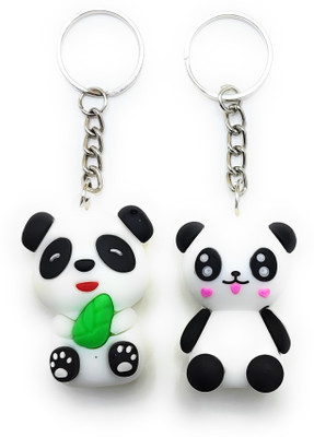 Jdp Novelty 2pcs Set Premium 3D Rubber Panda Figure Keychain.Use as Charm, Car,Bike Keychain Key Chain