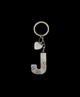 NEHIK ENTERPRISE Resin Keychain Letter J Heart White Key Chain