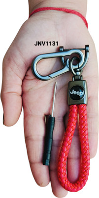 JNV Handwoven Leather Thread Keychain Compatible With Jeep (Red) Key Chain