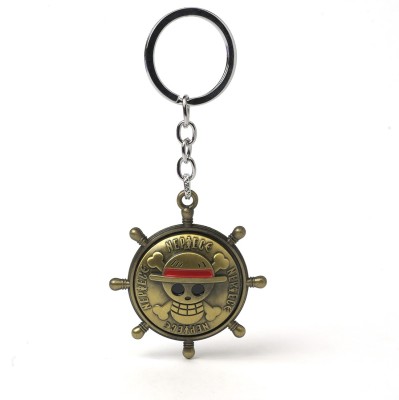 WHITE POPCORN One Piece Luffy Anime Logo Golden Jolly Roger Rotating Metal Keychain Key Chain