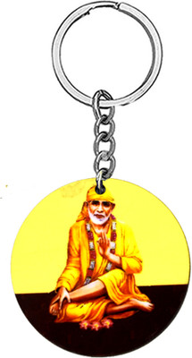 AFH Lord Saibaba Shirdiwale Yellow Round Wooden Keychain for Men and Women Key Chain