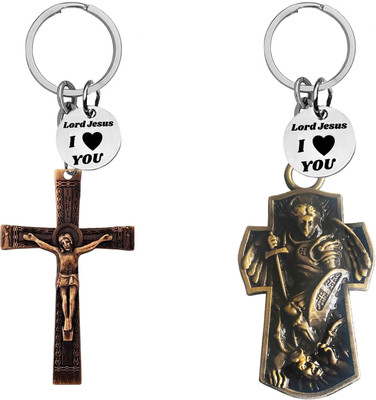 M Men Style Jesus cross & Saint Michael Archangel cross Keychains Com665-651 Key Chain