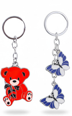 twilight shine Decorative Set of Red Teddy Bear and Double Blue Butterfly Enamel Key Chain