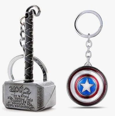 Aadil Khan Marvel Keychain Set – Thor’s Hammer & Captain Shield – Metal Rings for All Ages Key Chain