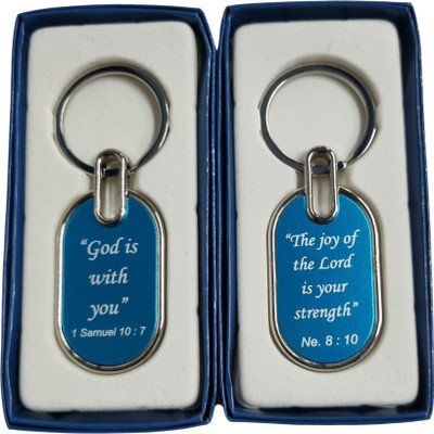 BLESSINGS Bible Verse Semi Circle Blue 6 Key Chain