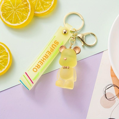 SRG Crystal Yellow Teddy Bear shaped Keychain with Strap Key Chain