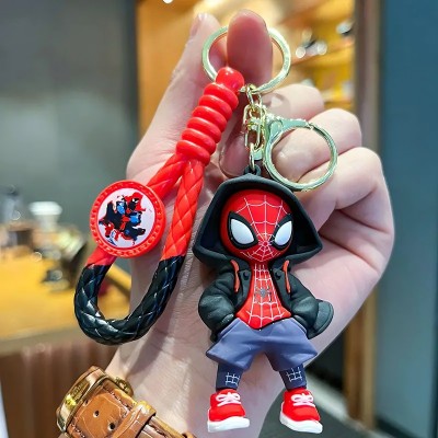 Classic Quirk Cute Spider-Man Hoodie Silicone 3D Key Chain with Charm & Metal Hook, Key Ring Key Chain