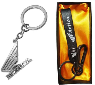 JAINSON MARTIN Combo of Activa Leather Stripe with Hook and Honda Wings Metal Key Chain Key Chain