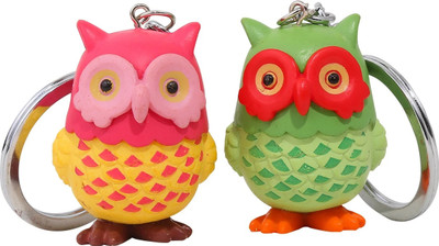 RainSound Cute Owl 3D Green yellow ( Pack of 2) Key Chain