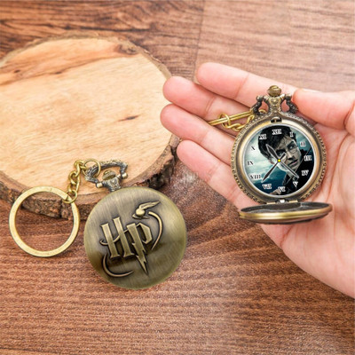 Tiny Tim Harry Potter Printed Dial Vintage Pocket-Watch Gandhi Style Metallic Best Gift Key Chain