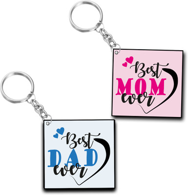 Rhymax Best Mom Ever and Best Dad Ever Combo of 2 Printed Key Chain