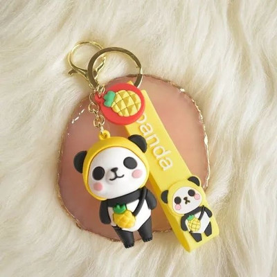 K C Cute Fruit Panda Keychain (Pineapple) with Strap & Charm Key Chain