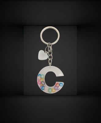 NEHIK ENTERPRISE Resin Keychain Letter C Heart White Key Chain