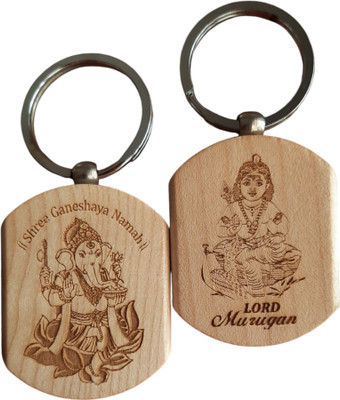 Mahatej Fashions Pack of 2 Shree Ganesha Namaha and Lord Murugan(Wood) (Wood) Key Chain
