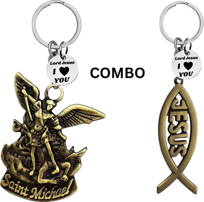 The Men Gift Double-Sided Saint Michael Keychain – Jesus Fish Key Ring Medal Com648-660 Key Chain