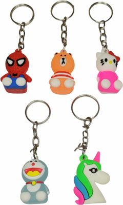 LineWood Cartoon Character Keyrings Keychains for Kids | Birthday Return Gift (Set of 5) Key Chain