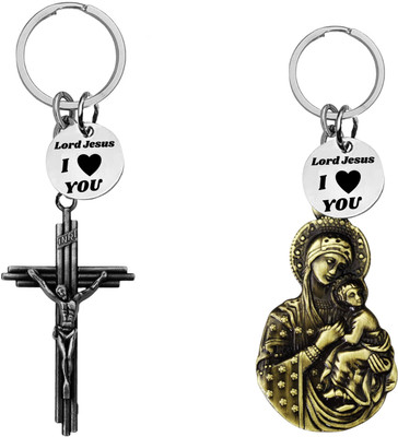 The Men Gift Jesus cross & Madonna with Child Jesus Keychains ShivkeyCom670-639 Key Chain