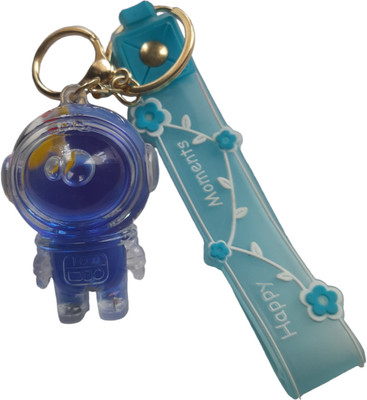 VSS Water Gliter Astronaut design Glass keychain with Strap for girls and women-Blue Key Chain