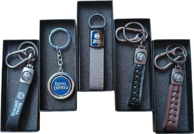 JNV Combo Of Leather With Logo Keychain Compatible With ROYAL ENFIELD ( Pack Of 5 ) Key Chain