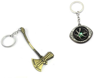 ZYZTA Metal Golden Thor Axe & Silver Rotating Doctor strange Eye key chains Pack of 2 Key Chain