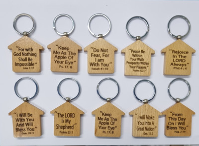 BLESSINGS Set Of 10 Wooden Christianity H Key Chain