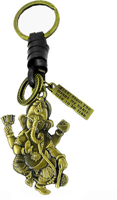 AFH Lord Ganesha Leather Charm Religious Bronze keychain for Men and Women Key Chain