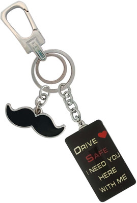 SHOKY LOOKS Elegant Black 3D Drive Safe With Mustache Locking Lock Lighweight Key Chain