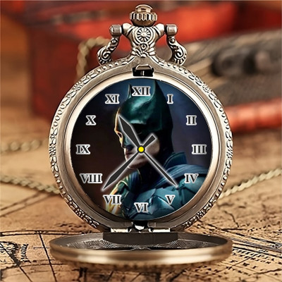 Tiny Tim Batman Printed Dial Vintage Pocket-Watch Gandhi Style Metallic Best Gift Key Chain