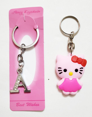 ShopTalk Pink kitty with letter A Key Chain