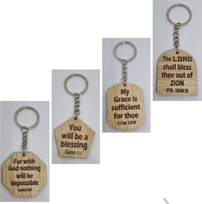 BLESSINGS Set Of 4 Wooden Bible Verse D Key Chain