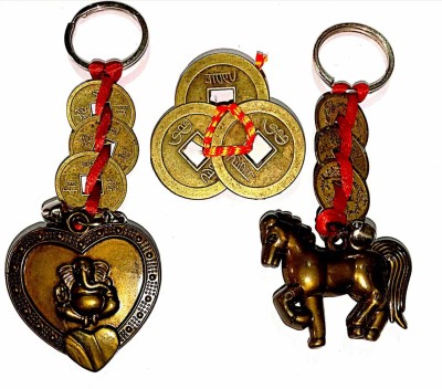 SHREENATHJI Three Good Luck Coin And Keychain Set Feng Shui Lucky Charm Key Chain