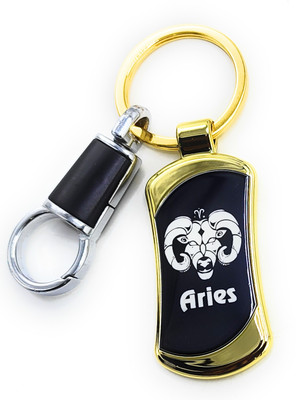 Jdp Novelty Zodiac sign Aries(Mesh)Premium Quality Metal Keychain Black Gold Colour Key Chain