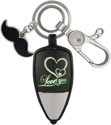 SHOKY LOOKS High Quality Love You LED Light Stylish Locking Hook With Black Mustache Key Chain