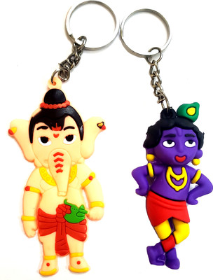 ShopTalk Bal Krishna with Lord Ganesha high Quality rubber combo Key Chain