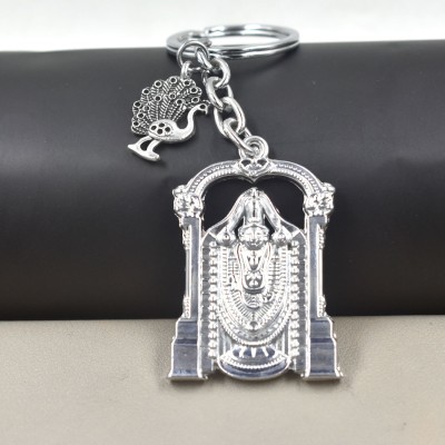 AFH Lord Tirupati Balaji Peacock Nazar Charm Silver Keychain for Men and Women Key Chain