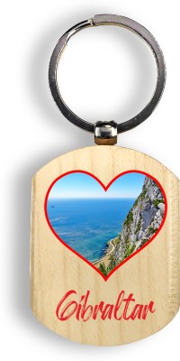 Regalocasila Beautiful Ocean Print Natural Wooden Gibraltar Tourism Souvenir Tourist Keyring Key Chain