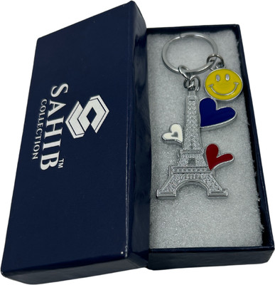 Sahib Collection B Eiffel Tower With Smiley Metal KeyRing (Pack-1) Key Chain