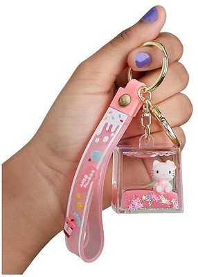CherryBox Water Glitter Keychain,Cute Floating Liquid Filled Keychain with Plushie Strap Key Chain