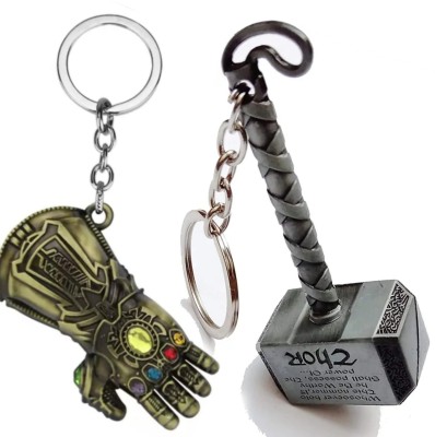 Jainsburys Combo of Thanos Hand & Thor hammer keychain Key Chain