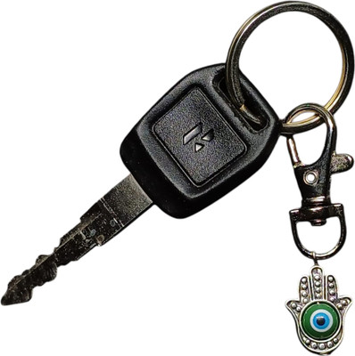 Kumar Handicraft Hamsa Hand Keychain with Green Evil Eye, Metallic Key Chain