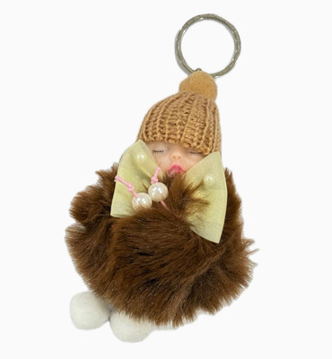 SHRI JI Cute Sleeping Furry Baby doll Brown Key Chain
