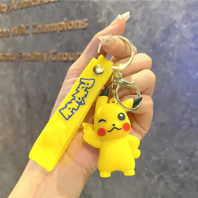 ZOQQI Pikachu Keychain Pokémon Design, Soft Silicone Action Figure with Yellow Strap Key Chain