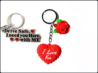 Meeko.com Red Heart Rubber With Drive Safe Bike Key Chain 01h56-A Key Chain