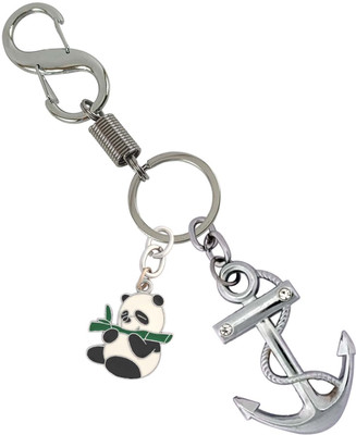 SHOKY LOOKS Silver Anchor With Eating To Bamboo Panda Locking Lock Key Chain