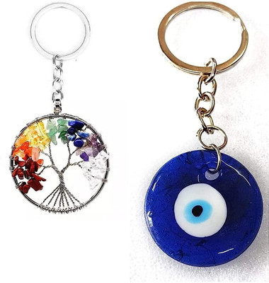 Fikup Handcrafted 7 Chakra Tree of Life and Evil Eye Key Chain