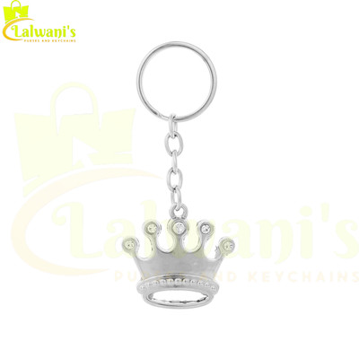 lalwanis King Queen Prince Princess Crown Taj Silver Color Metal Key Ring For Girls Key Chain