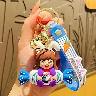 Mr. Auen Cartoon Rabbit Girl Keychain Rubber Keychain For Boys & Girls Key Chain