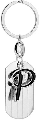 Meeko.com Alphabet P Silver Black Metal Keychain for Car Bike Men Women Keyring P Key Chain